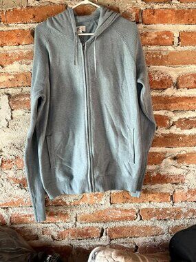 Modern Ambition Slate Blue Knit Full Zip Hoodie Sweater Size Large